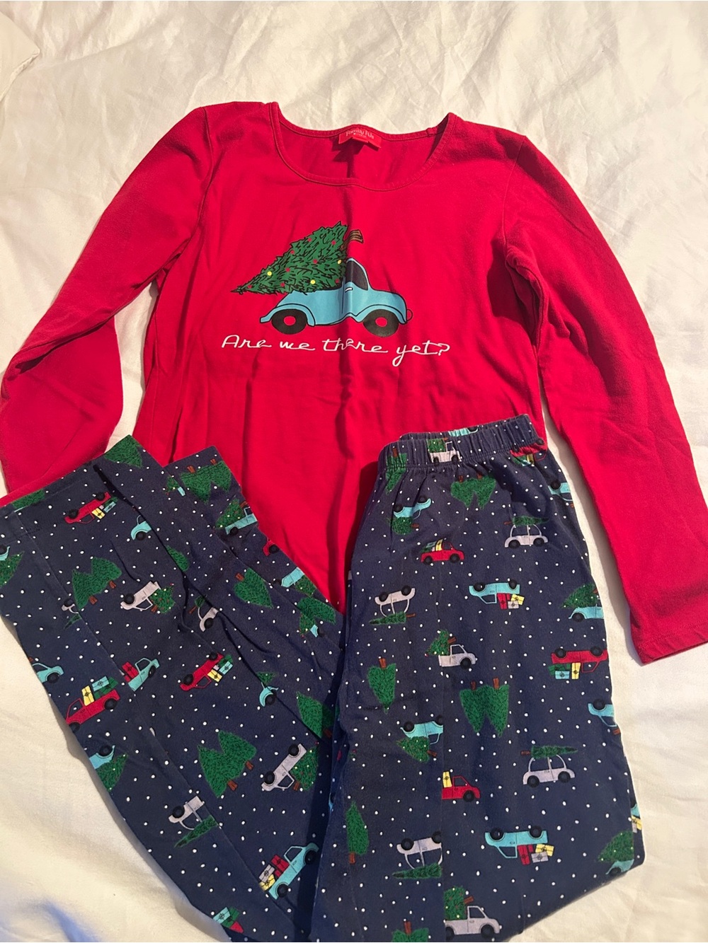 Womens Red Holiday Pajama Set with Tree Print